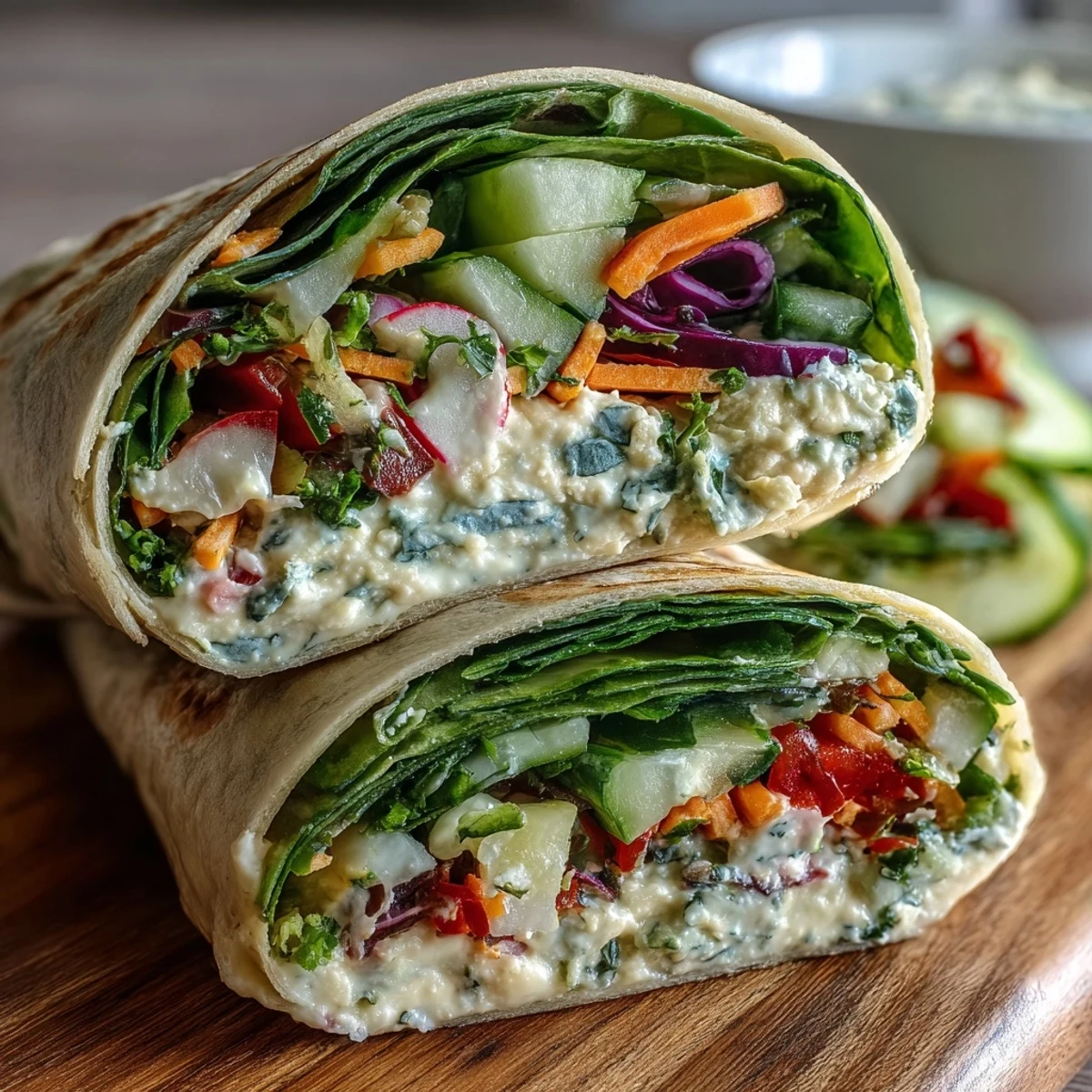 Wrap Spring Fresh Spring Vegetable and Hummus Wraps with Spinach Tortillas