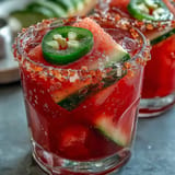 Spicy-sweet Cinco de Mayo Watermelon Jalapeño Margarita Mocktail, ready to be sipped in sunny comfort.