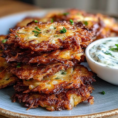Golden Cabbage Fritters With Dipping Sauce served on a wooden platter with fresh herbs. 