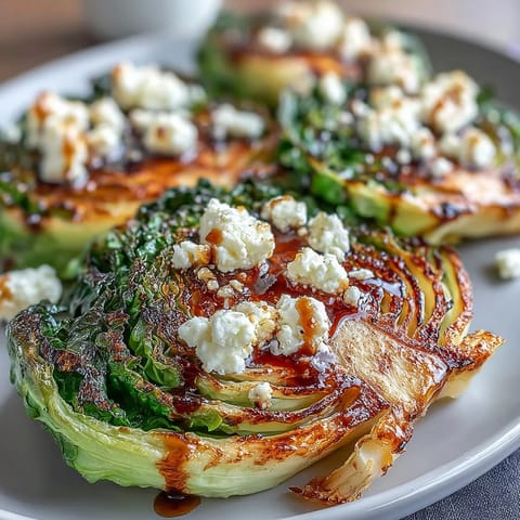 Sizzling Crispy Cabbage Steaks With Feta and Balsamic emerge from the oven, garnished with fresh parsley and a tangy balsamic glaze.