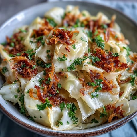 Tender green cabbage and golden onions in a fragrant, spiced coconut sauce, ready to be served over fluffy white rice.