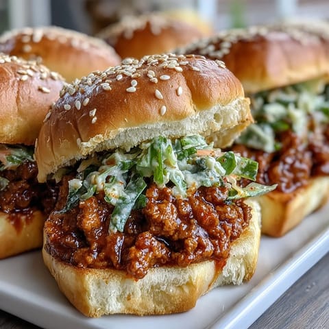 Golden buns hold sweet and spicy turkey patties with creamy slaw for game day.