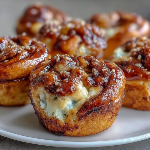 Freshly baked Caramel Cream Cheese Swirl Muffins featuring a moist banana bread base with gooey, melted caramel drizzle.