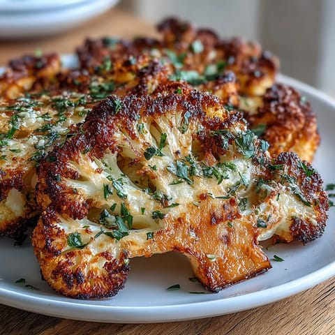 Crispy edges and tender centers on these garlic-Parmesan cauliflower steaks, served as a flavorful keto-friendly side dish.  