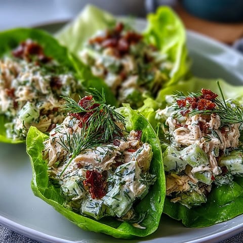 Avocado herb chicken salad lettuce cups with creamy avocado and fresh herbs in crisp lettuce wraps.