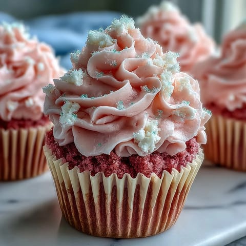 Decadent pink velvet cupcakes with swirls of creamy cream cheese frosting, perfect for Galentine's celebrations and sweet gatherings.