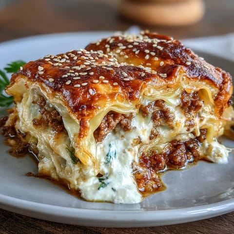 Golden-baked Dumpling Lasagna Bake featuring juicy pork filling, fresh vegetables, and melted cheese in every bite.