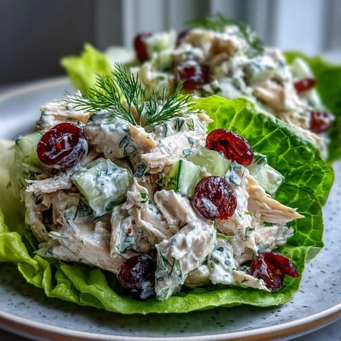 Fresh Greek yogurt chicken salad lettuce wraps with crunchy veggies and herbs, served in crisp butter lettuce leaves for a healthy meal.  