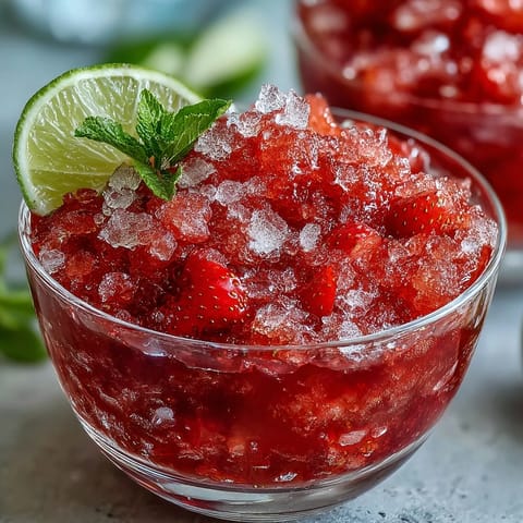 A refreshing glass of light strawberry daiquiri slushies, blended with fresh strawberries and lime, perfect for a hot summer day.