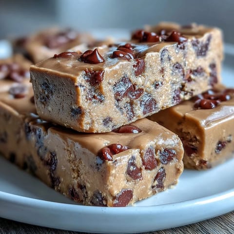 No-bake protein bars that taste like classic cookie dough, featuring almond flour and vanilla protein powder for a nutritious snack.