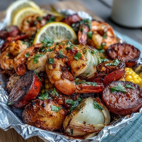 Mouthwatering crawfish boil foil packets feature tender seafood, sweet corn, and baby potatoes, seasoned with bold spices and fresh lemon.