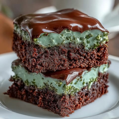 Shamrock-shaped brownies with rich chocolate and green icing—festive St. Patricks Day dessert treat.  