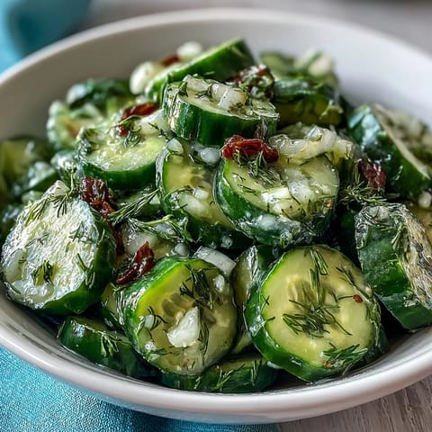 Crisp cucumber and radish slices tossed in a bright dill vinaigrette, a perfect spring salad side.
