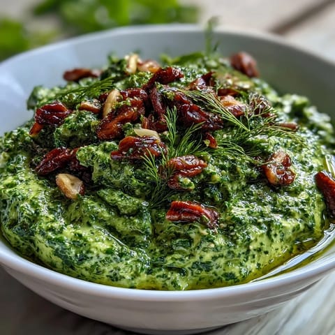 Creamy dandelion pesto featuring toasted pine nuts and Parmesan, perfect for tossing with hot pasta or spreading on crusty bread.