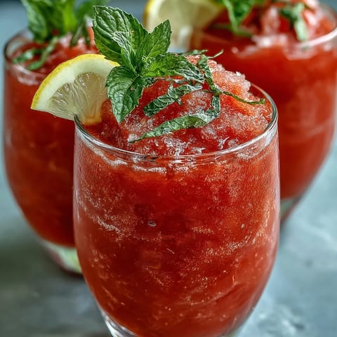 Frozen Watermelon Lemonade Slushie, a frosty, vibrant blend with fresh lemon tang.