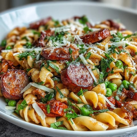 Hearty One-Pot Sausage Pasta, perfect for a quick weeknight dinner.
