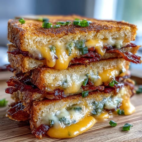 Melty jalapeño bacon grilled cheese oozing with cheese and savory goodness.