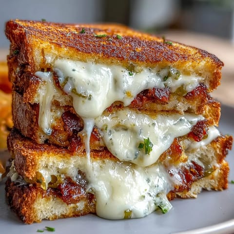 Golden brown jalapeño bacon grilled cheese sandwich with crispy bacon and melted cheese.