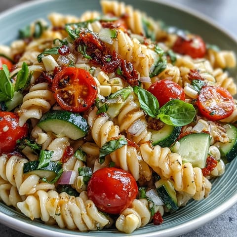 Vibrant Summer Corn and Tomato Pasta Salad bursting with fresh flavors and zesty dressing.