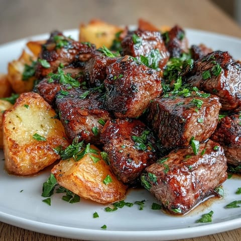 Golden Garlic Butter Steak Bites and Potatoes, a perfect weeknight meal.