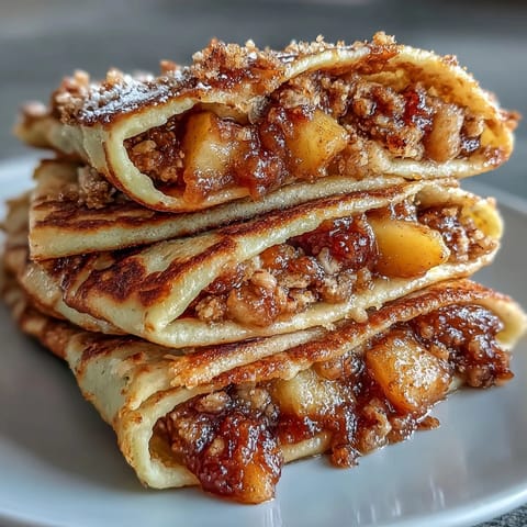 Fluffy Peach Cobbler Pancake Tacos filled with cinnamon peaches, perfect for brunch delight.