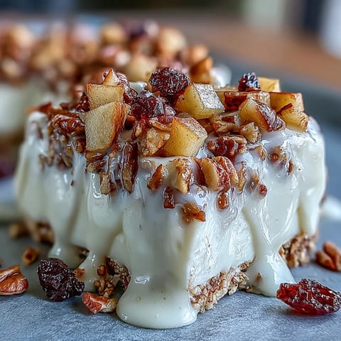 Creamy apple cinnamon yogurt breakfast bark with crunchy granola, a healthy frozen treat.