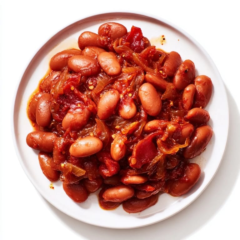 A close-up of steaming Baked Beans, glistening with molasses, ready to enjoy with crusty bread.
