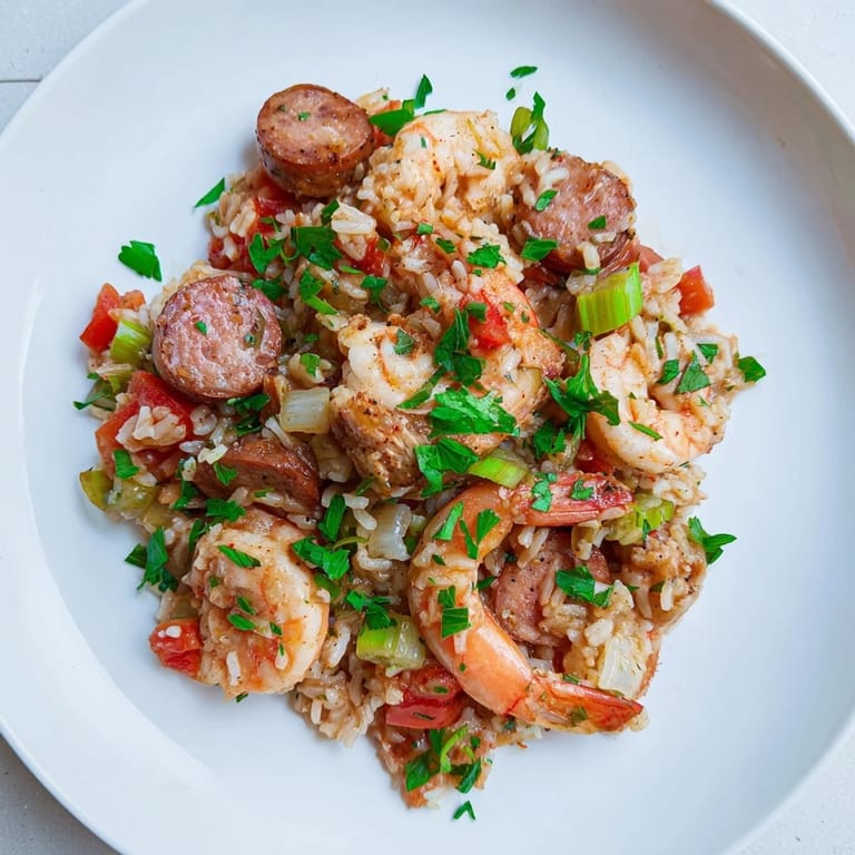 This flavorful jambalaya recipe features tender chicken, vegetables, and savory Cajun spices.