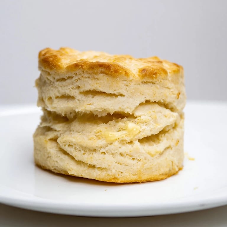 Tall and tender buttermilk biscuits, with a perfectly browned top, showcasing the texture.