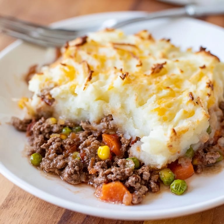 A steaming slice of Shepherd's Pie, showcasing its tender meat filling and flavorful crust.