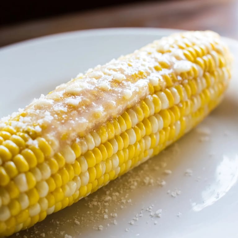 Freshly grilled corn on the cob, showing vibrant yellow kernels with creamy butter, a classic American side.