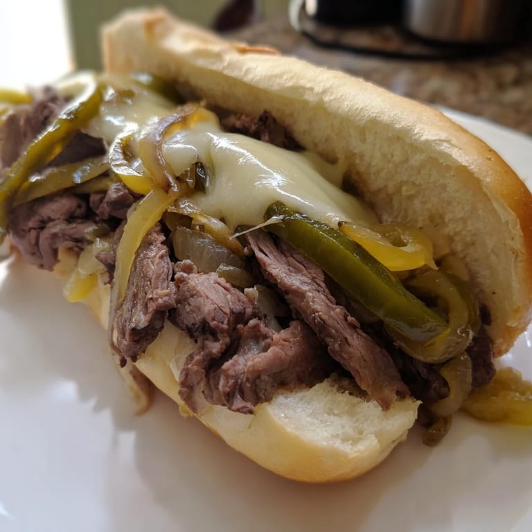 Juicy and delicious Philly cheesesteak with caramelized onions, the perfect American comfort food sandwich.