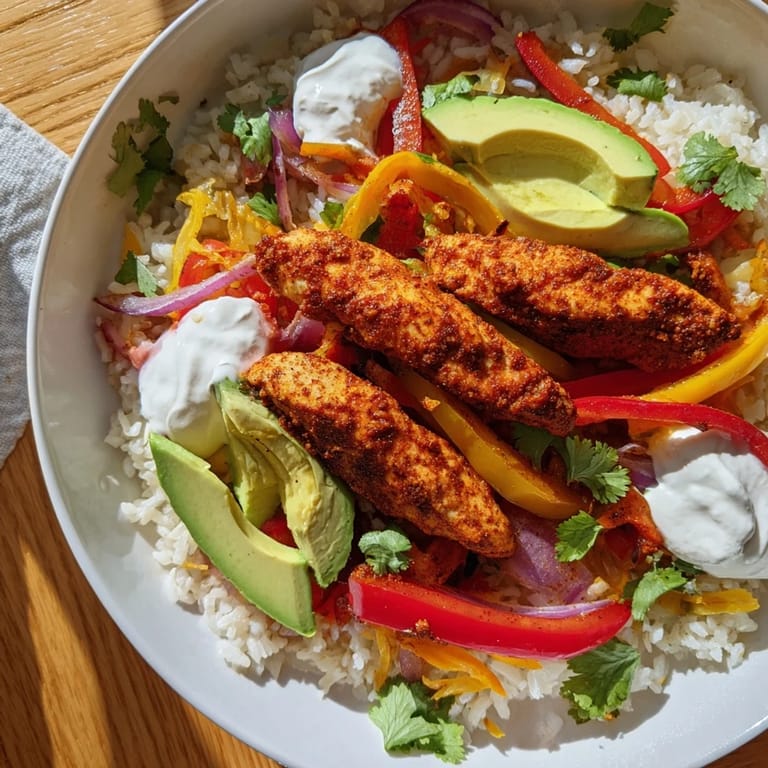 Enjoy a flavorful and easy chicken fajita bowl, a gluten-free meal bursting with Mexican-inspired taste.