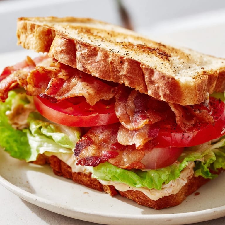 Close-up of a delightful BLT sandwich, offering a satisfying crunch with every bite you take.