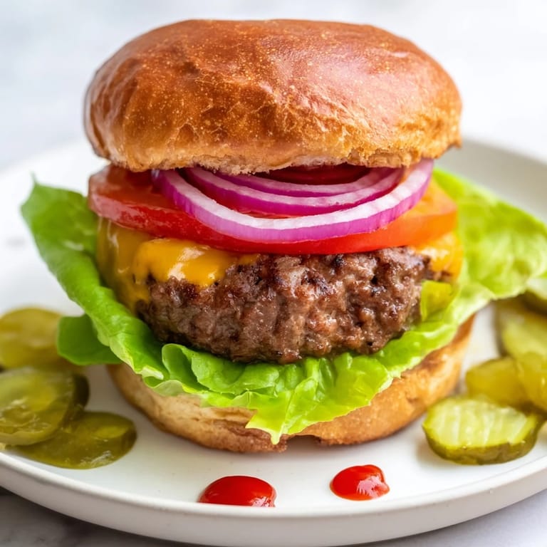 Perfectly cooked hamburgers with a side of fries, a flavorful and satisfying homemade American lunch.