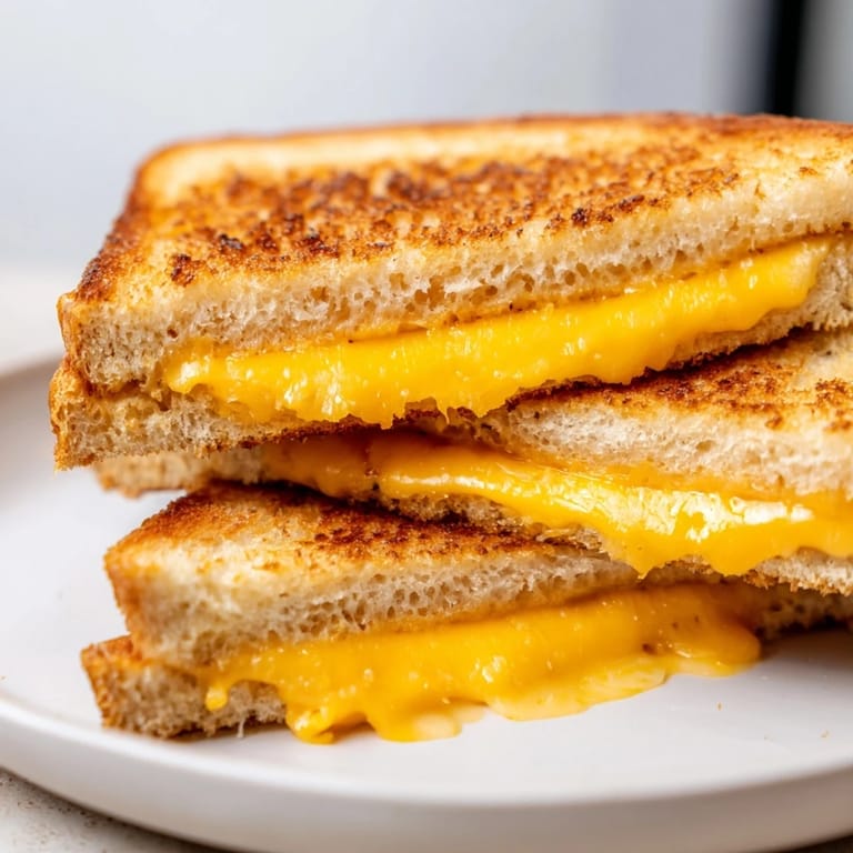 Melted cheese pull from a classic grilled cheese sandwich, perfect for a simple, comforting lunch.