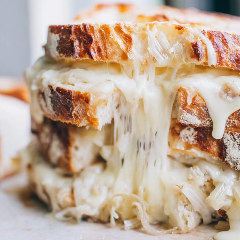 Freshly caramelized leeks ooze from the crispy, buttery edges of a decadent Havarti & Caramelized Leek Grilled Cheese.