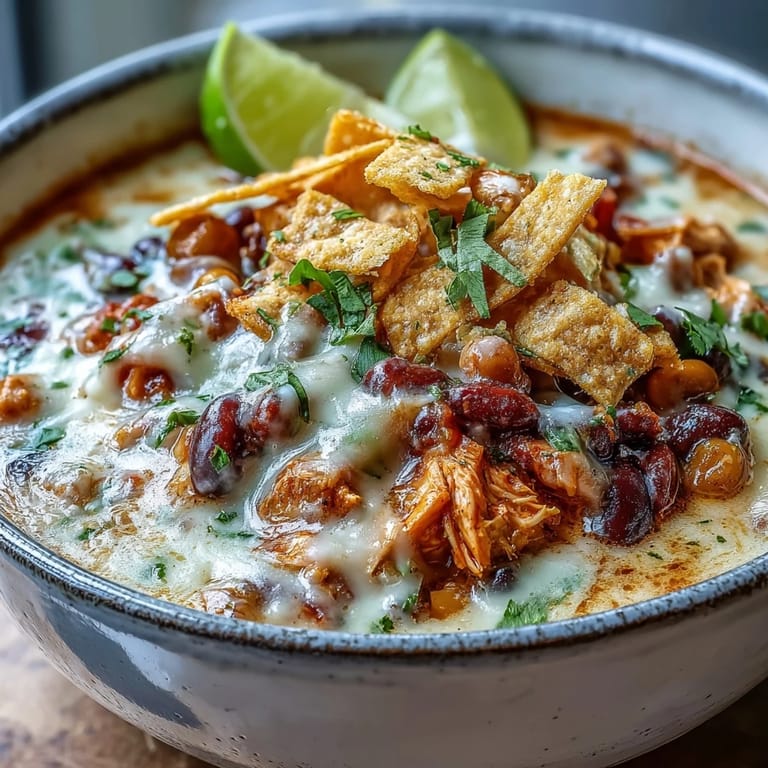 Steaming Easy Chicken Tortilla Soup with black beans, corn, and creamy cheese garnished with lime wedges.