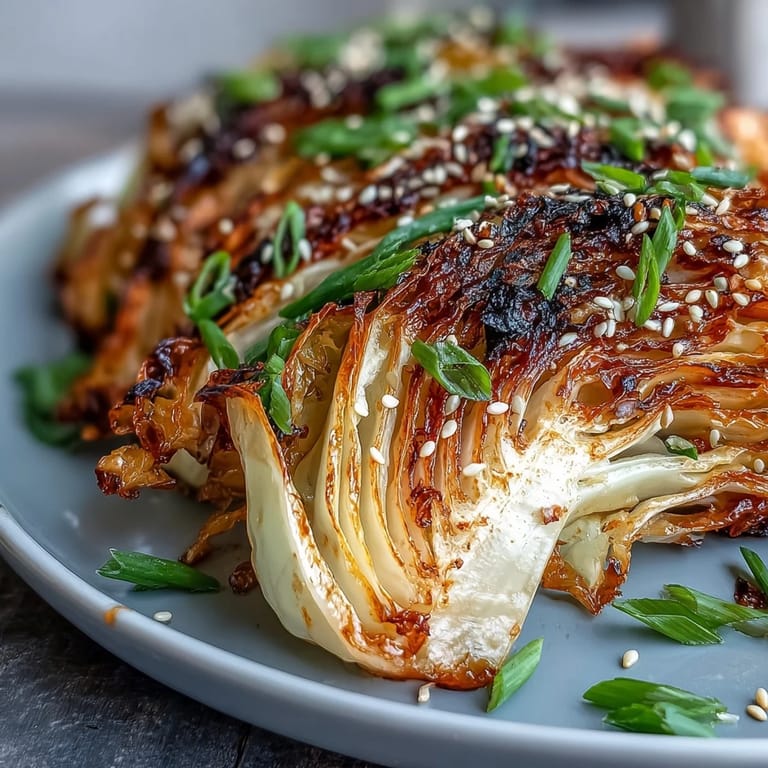 Miso Butter Roasted Cabbage Wedges served hot, umami-rich and glistening on a platter.