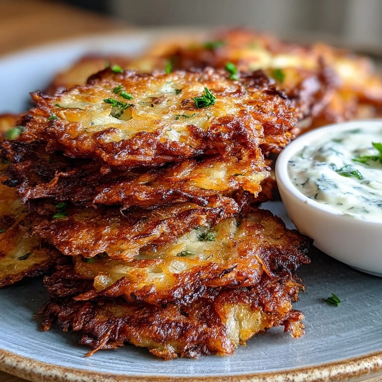 Golden Cabbage Fritters With Dipping Sauce served on a wooden platter with fresh herbs. 