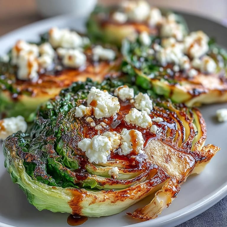 Sizzling Crispy Cabbage Steaks With Feta and Balsamic emerge from the oven, garnished with fresh parsley and a tangy balsamic glaze.
