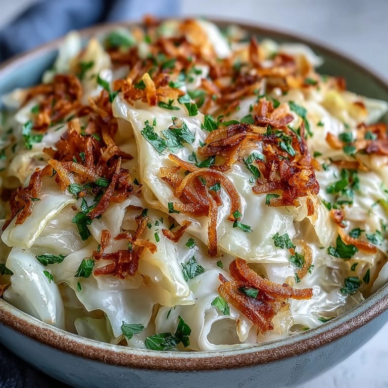 A warm bowl of Coconut Braised Cabbage garnished with fresh cilantro and toasted coconut flakes, perfect alongside grilled chicken.