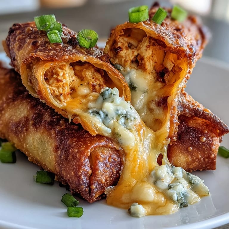 Freshly baked Buffalo Chicken Dip Egg Rolls arranged on a platter with celery sticks and blue cheese dip.