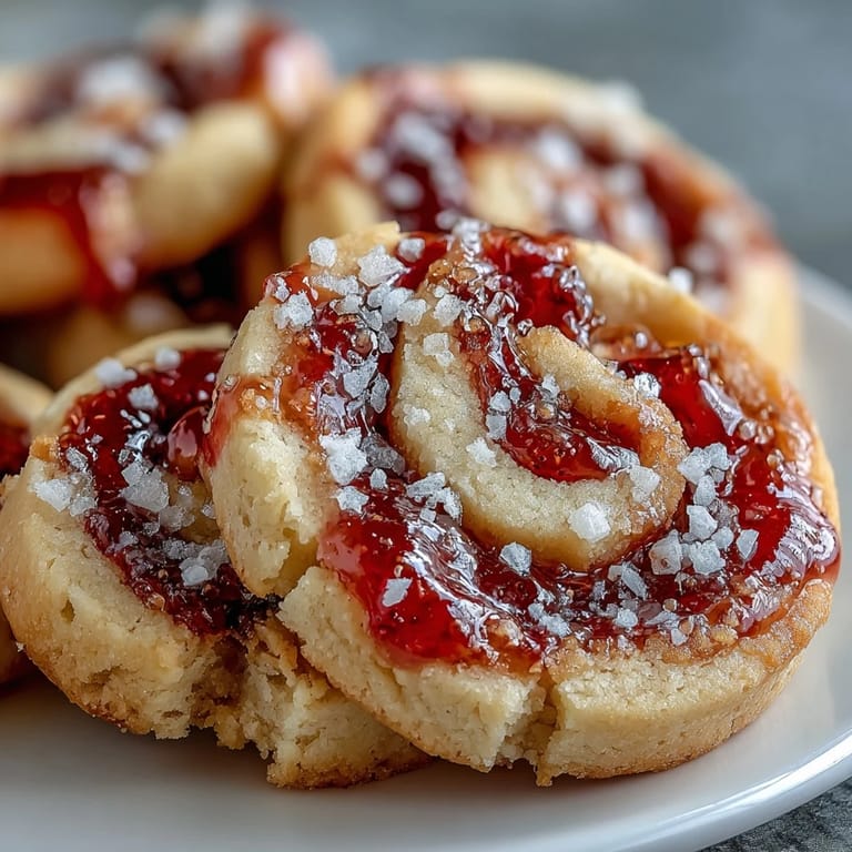 Homemade Raspberry Swirl Shortbread Cookies dusted with sugar, perfect for afternoon tea or gifting.