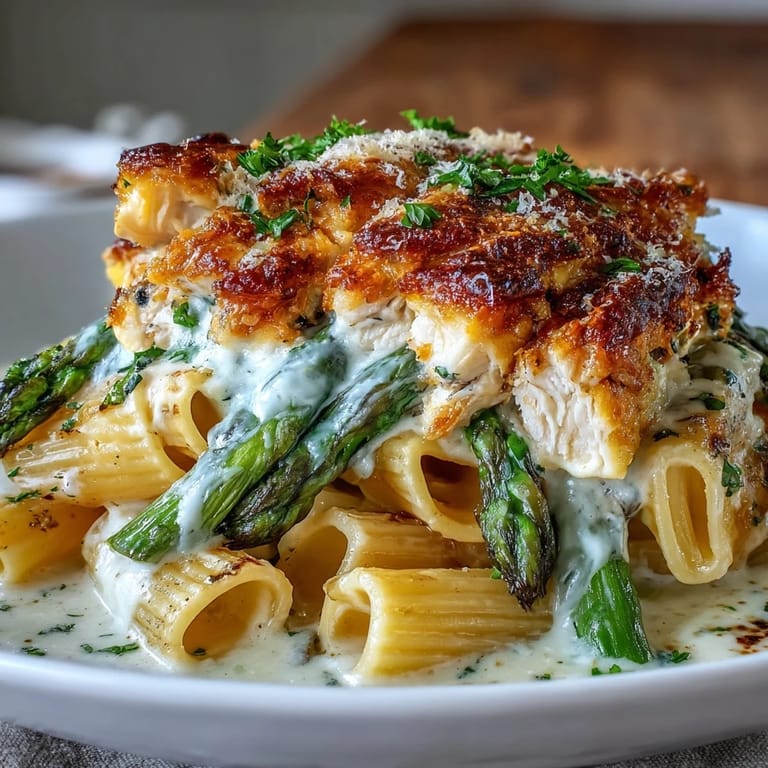 Tender chicken and cheese-roasted asparagus combine with al dente penne tossed in a bright, velvety lemon sauce.