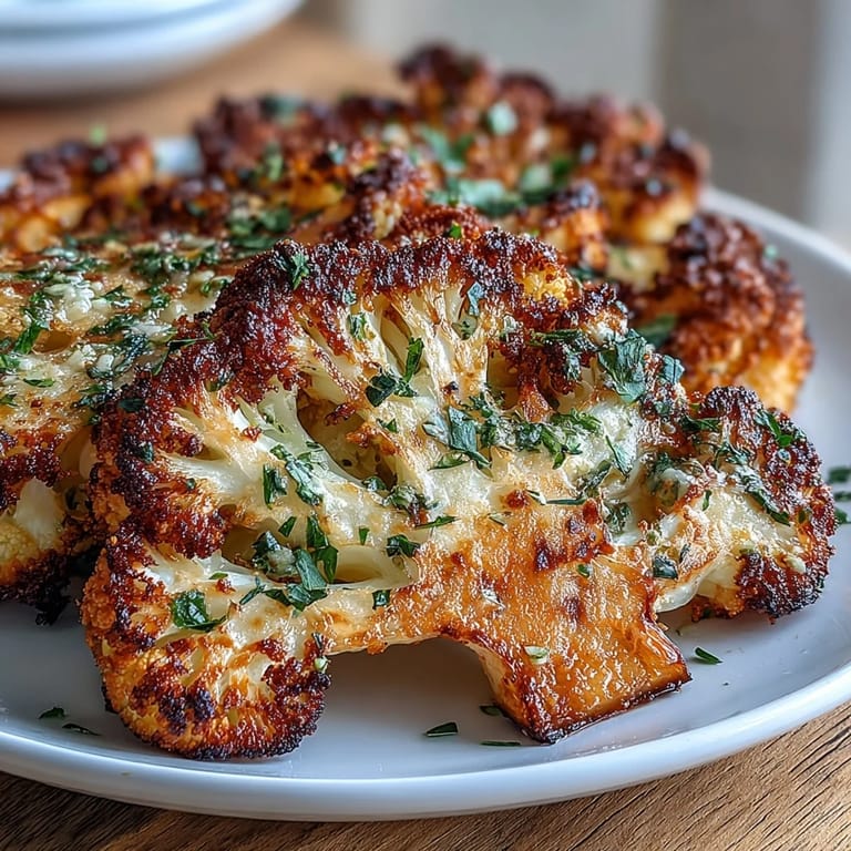 Crispy edges and tender centers on these garlic-Parmesan cauliflower steaks, served as a flavorful keto-friendly side dish.  