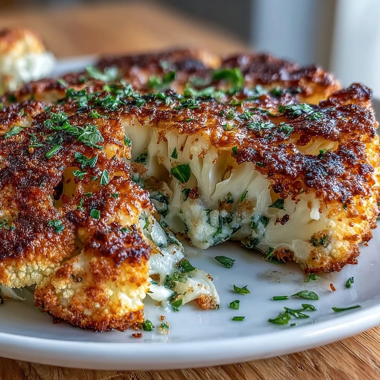Savory roasted cauliflower steaks with golden Parmesan and garlic, ideal for a gluten-free, vegetarian main or hearty side.