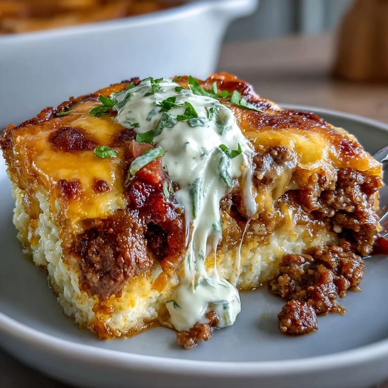 Keto Taco Casserole with Cheesy Topping and Cauliflower Rice: Savory layers of taco-seasoned beef, tender cauliflower rice, and gooey cheese create a comforting keto-friendly dinner.