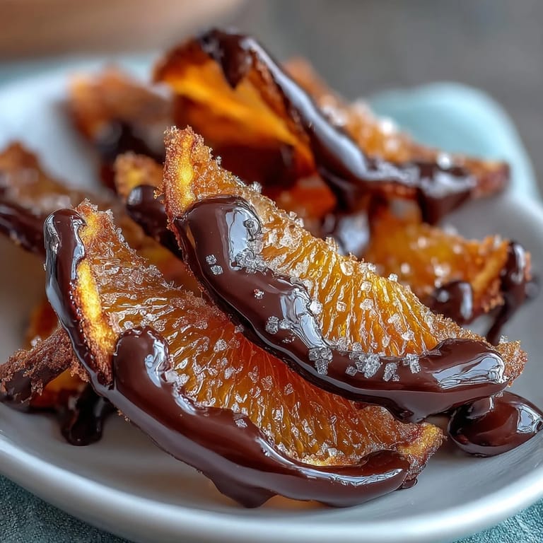 3. Luxurious dark chocolate-covered candied orange peel arranged on parchment paper, offering a sophisticated treat for holiday gifting or coffee pairing.