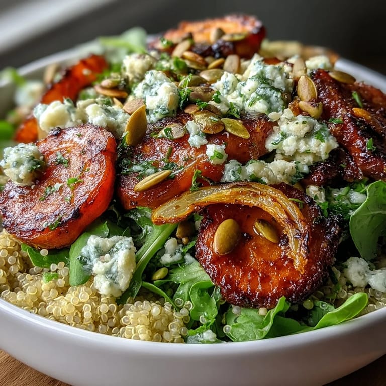 Wholesome quinoa bowl featuring tender roasted carrots, green peas, and a tangy honey mustard dressing, perfect for healthy eating.